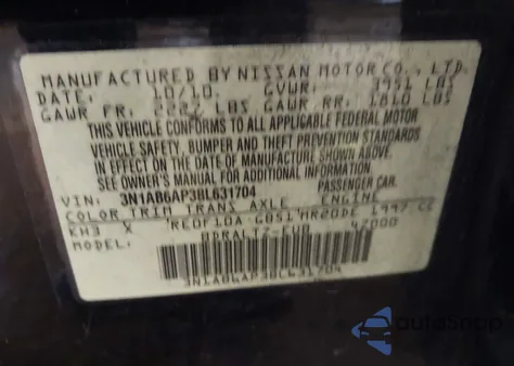 2011 Nissan Sentra 2.0Sr z USA, uszkodzony, nr VIN 3N1AB6AP3BL631704